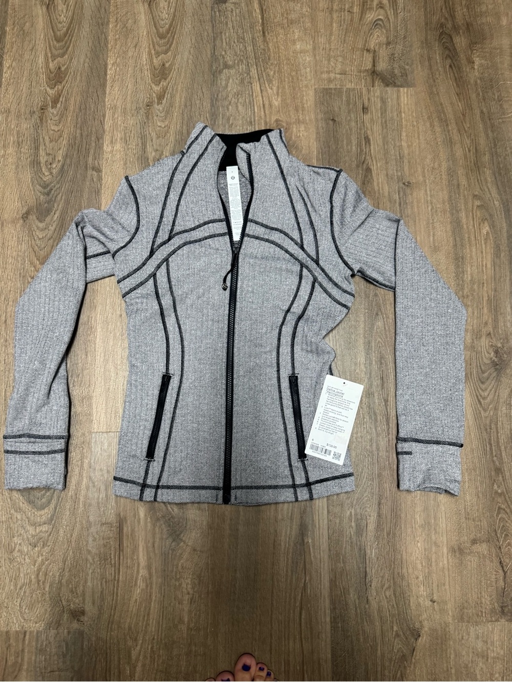 lululemon athletica Heather Grey Zip-Up Bomber with Black Piping